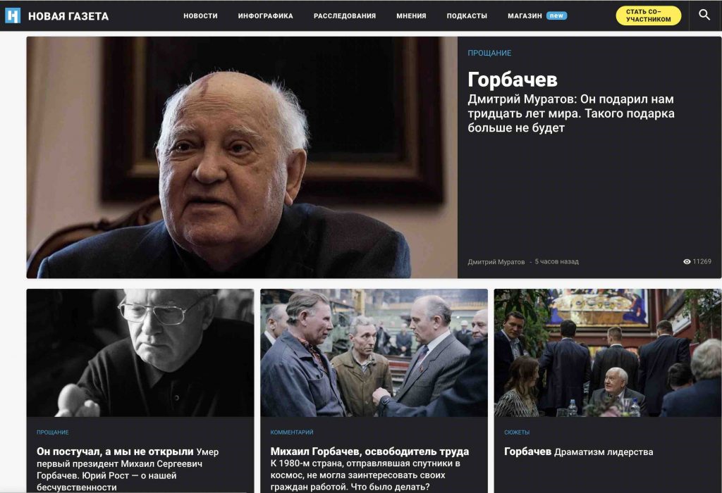 Morte Gorbachov Novaya Gazeta jornalismo independente Rússia