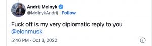 Elon Musk Ucrânia guerra post embaixador