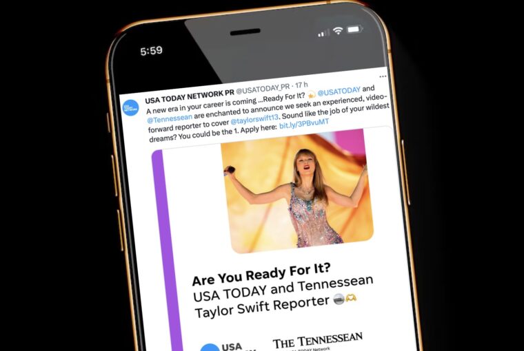 Anúncio de vaga para repórter especializado em cobrir a cantora Taylor Swift