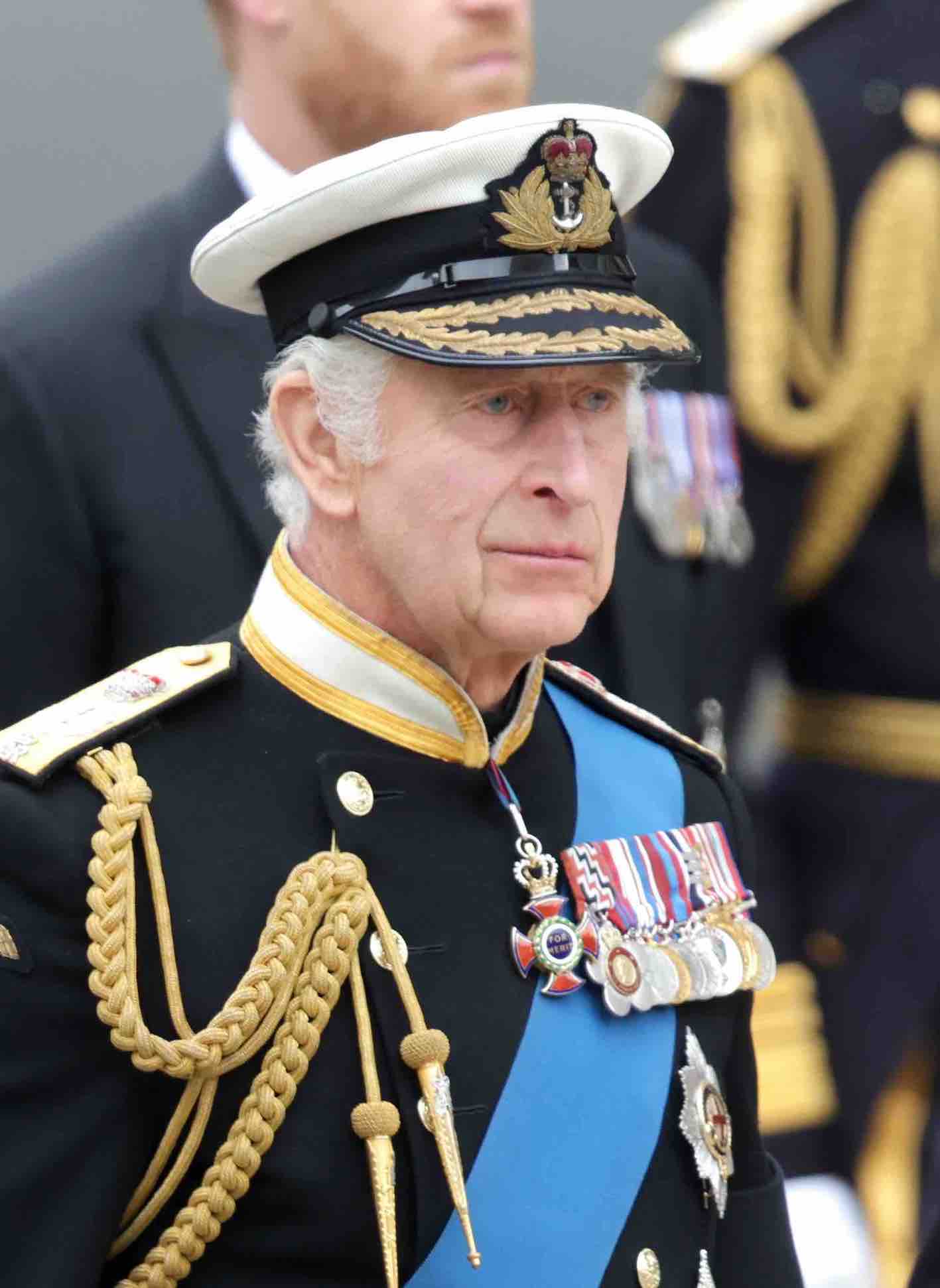 Rei Charles III durante o funeral da Rainha Elizabeth na Abadia de Westminster em setembro de 2022
