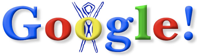 Primeiro Doodle da história do Google, publicado apenas nos EUA no verão de 1998, para avisar que os fundadores estavam fora do escritório, participando do festival Burning Man.