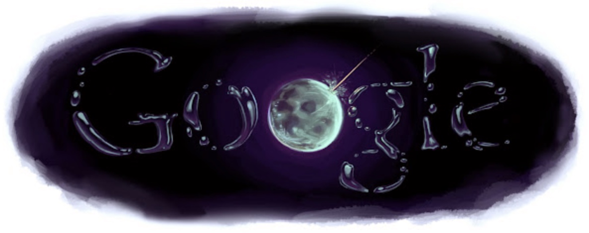 Primeiro doodle publicado no mesmo dia do evento, sobre a descoberta de água na Lua, em 2009. Foi realizado e publicado num período de apenas 4 horas e mantém o título do Doodle lançado em menor tempo na história do Google.