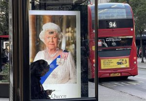 Queen Elizabeth commemorates YouGov London UK bus stop