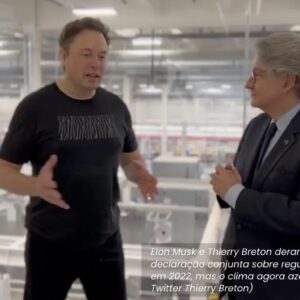 Elon Musk e Thierry Breton, comissário da União Europeia que deu ao empresário prazo para responder sobre conteúdo do Twitter a respeito do conflito Hamas x Israel