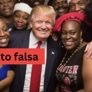 Foto falsa manipulada com IA mostrando Donald Trump com mulheres negras