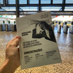 Folheto da greve de jornalistas em Portugal 