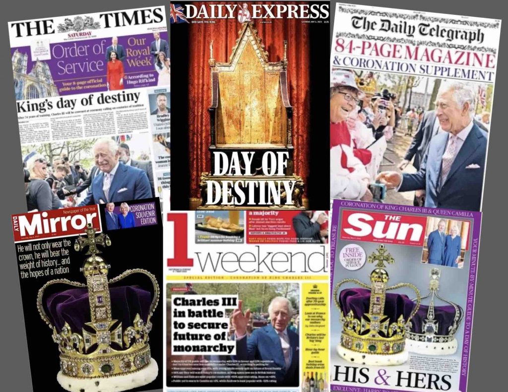 No dia da coroação do rei Charles a imprensa britânica destaca nas capas dos principais jornais o desafio que o rei terá para manter a monarquia fotos das coroas e o destino do homem que esperou 74 anos para ser coroado