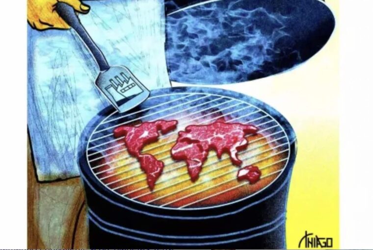 Cartoon do brasileiro Thiago em campanha da Unesco e Cartoonists for Peace sobre mudanças climáticas