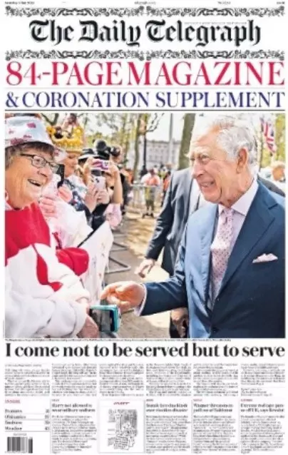 Capa jornal coroação rei Charles III Daily Telegraph