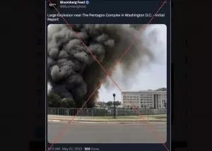 Imagem falsa gerada com inteligência artificial mostrava uma explosão inexistente no Pentágono (EUA) e fez cair bolsa de valores