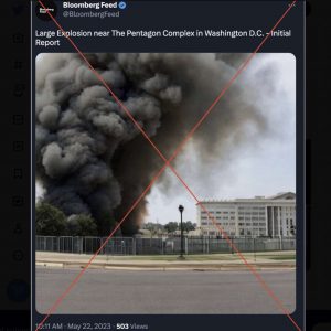 Imagem falsa gerada com inteligência artificial mostrava uma explosão inexistente no Pentágono (EUA) e fez cair bolsa de valores