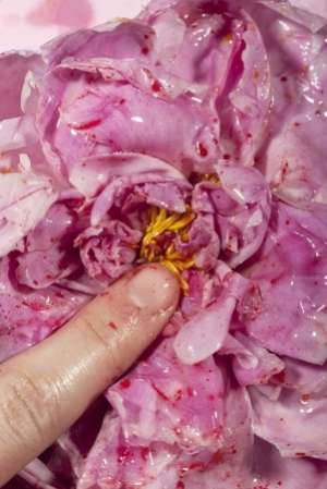 A imagem de um dedo feminino em uma superfície cor de rosa é uma das que faz parte de uma exposição de mulheres na fotografia brtiânica realizada na feira Photo London 2023