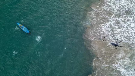 Foto de tubarão encalhado sendo puxado por barco é uma das finalistas do prêmio de fotografia aérea Drone Photo Awards