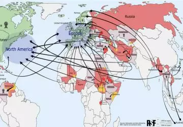 Fluxo de jornalistas exilados Repórteres Sem Fronteiras Europa e América do Norte mais recebem Rússia, Mianmar, Afeganistão mais perseguem