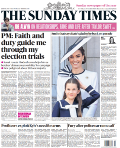 Capa jornal The Times com volta de Kate Middleton à cena em Londres