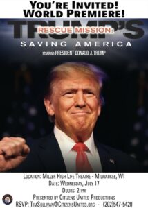 Cartaz de filme sobre Trump com punhos cerrados 