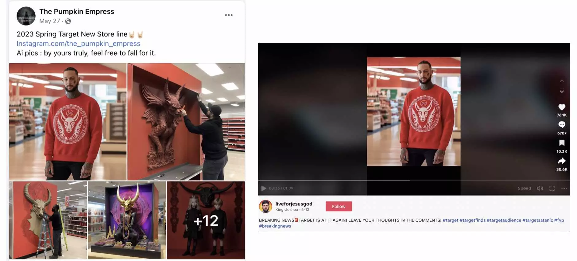 Imagem gerada por inteligência artificial foi usada em vídeo com fake news sobre supermercados Target no TikTok 