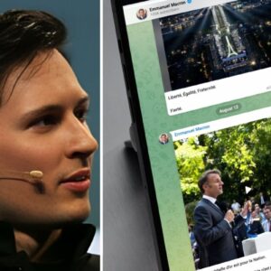 Pavel Durov, CEO do Telegram, e post no aplicativo de mensagens do presidente da França, Emmanuel Macron