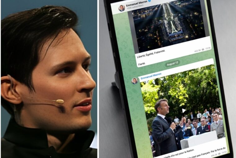 Pavel Durov, CEO do Telegram, e post no aplicativo de mensagens do presidente da França, Emmanuel Macron