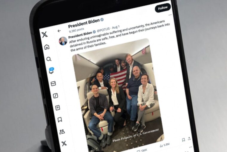 Tweet presidente Joe Biden com foto dos prisioneiros americanos libertados na Rússia