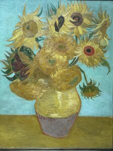 Foto do quadro Sunflowers, pintado por Vincent Van Gogh em 1889, apresentado na exposição Poets & Lovers da National Gallery London