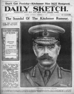 Primeira página do The Daily Sketch que cobriu o 'escândalo da bomba' de Kitchener em 1915