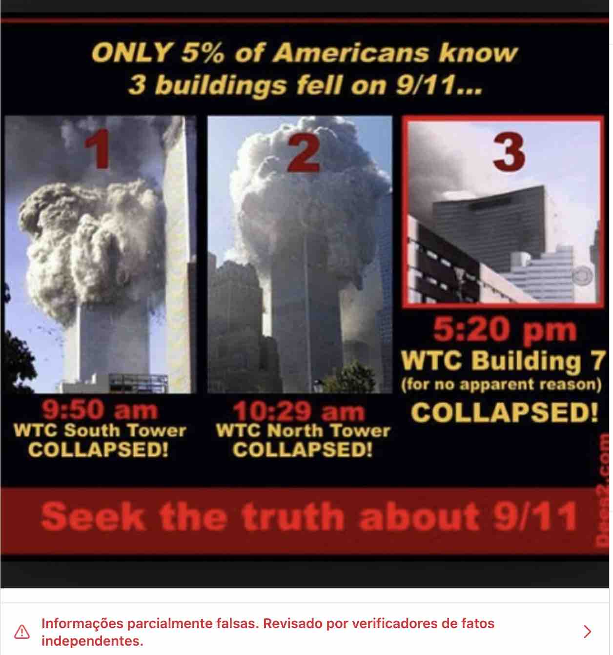 Post no Instagram alimenta teoria conspiratória de que Torres Gêmeas de Nova York não caíram em 11/9 por ação de atentado feito por aviões