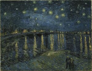 Foto do quadro Starry Night over the Rhône, pintado por Vincent Van Gogh em 1888, apresentado na exposição Poets and Lovers da National Gallery London