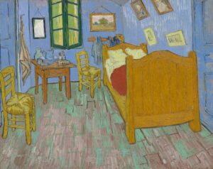 Foto do quadro The Bedroom, pintado por Vincent Van Gogh em 1889, apresentado na exposição Poets and Lovers da National Gallery London