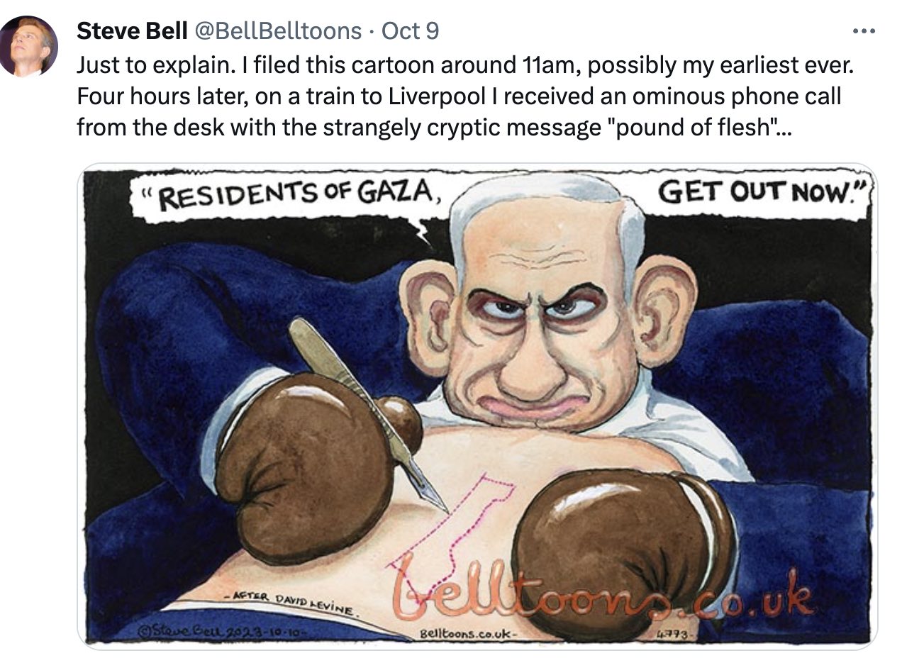 Cartoon de Steve Bell do The Guardian foi criticado por suposta abordagem antissemita 