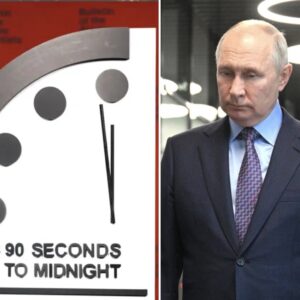 Vladimir Putin e o Relógio do Apocalipse, que avançou devido ao risco de guerra nuclear iniciada pela Rússia