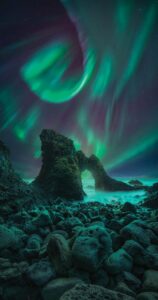 A foto da aurora boreal foi registrada na Islândia