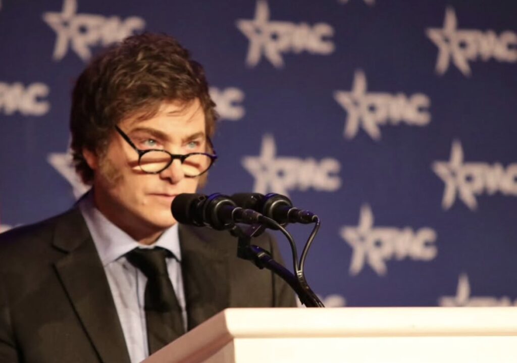 Javier Milei, presidente da Argentina, em discurso