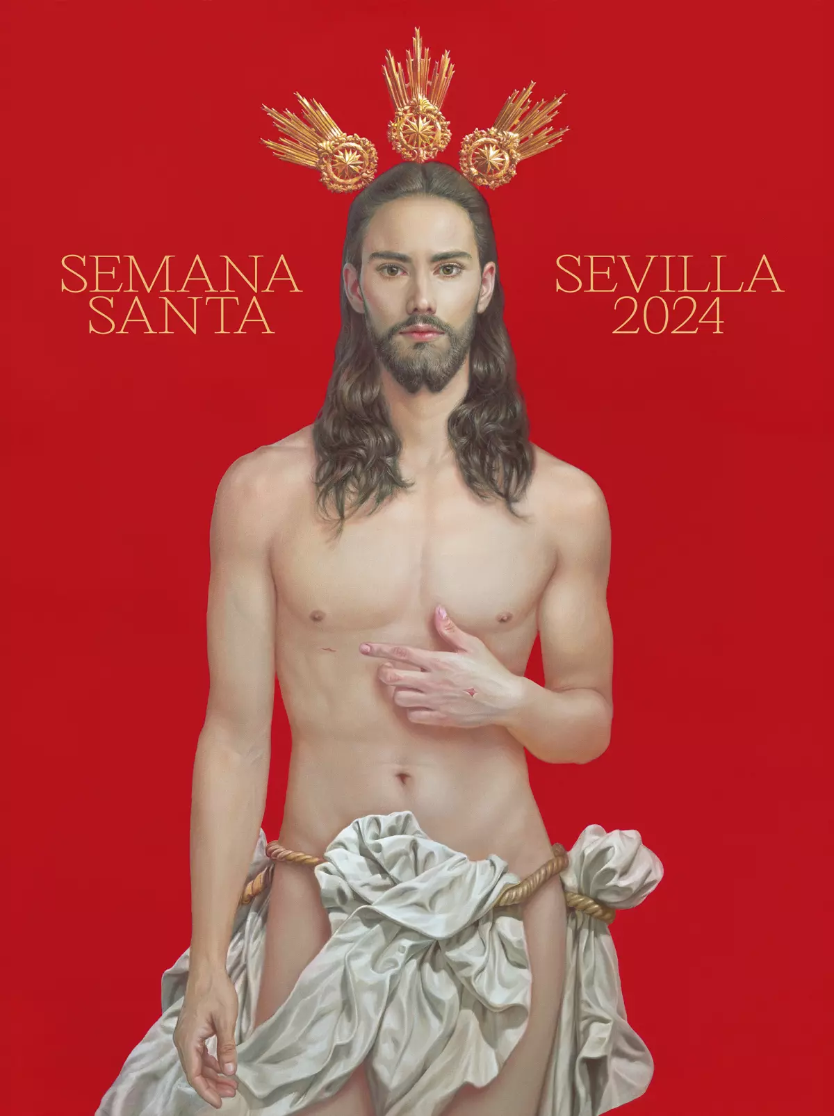 Cartaz da campanha da prefeitura de Sevilha com imagem de Jesus 