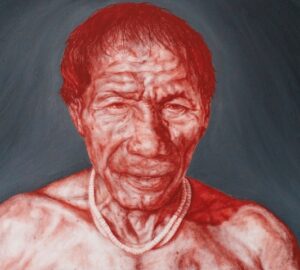 A imagem feita com cinzas da Amazônia mostra um indígena