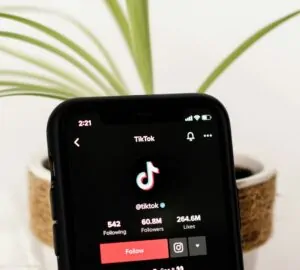 Smartophone com tela TikTok e natureza ao fundo