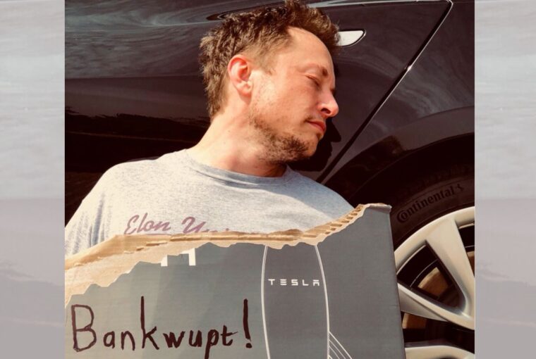 Postagem de Elon Musk anunciando falência da Tesla no dia primeiro de abril de 2018