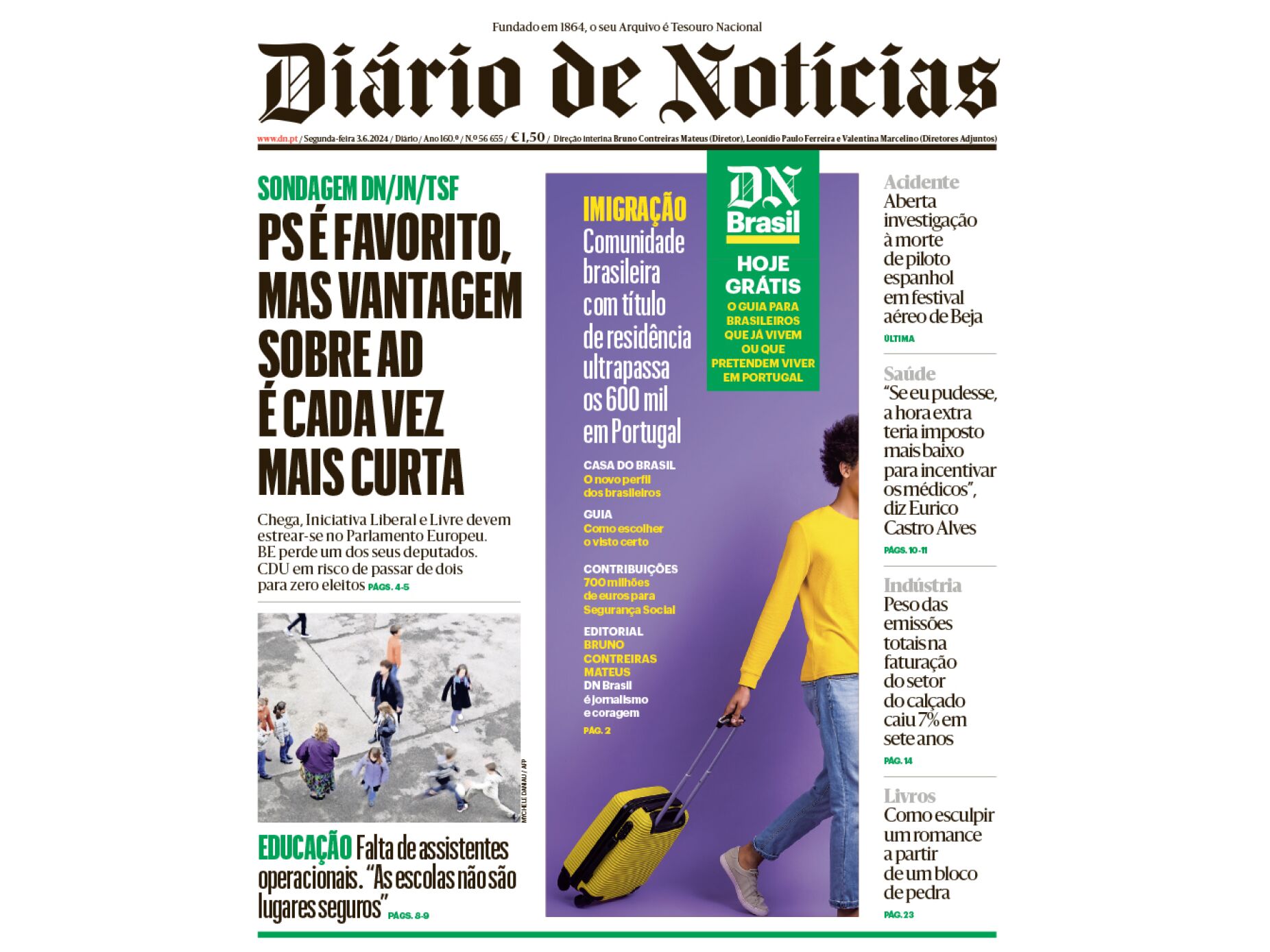 Capa jornal Diário de Notícias de Portugal para brasileiros 