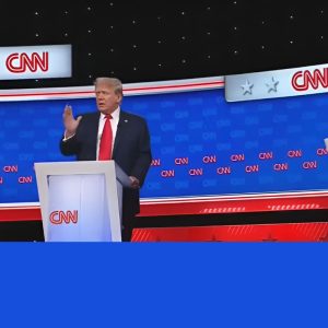 Donald Trump e Joe Biden no debate em que ambos usaram informações falsas