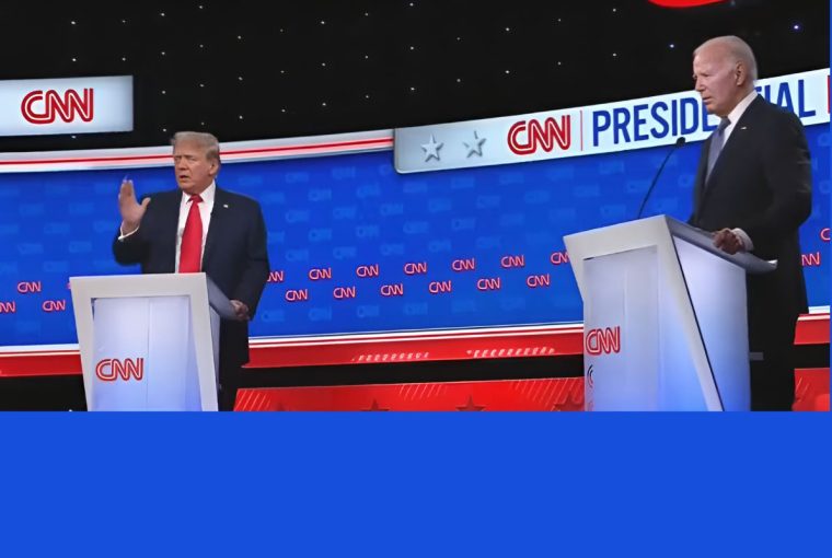 Donald Trump e Joe Biden no debate em que ambos usaram informações falsas