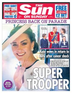 Capa jornal The Sun noticiando a volta de Kate Middleton a funções oficiais 