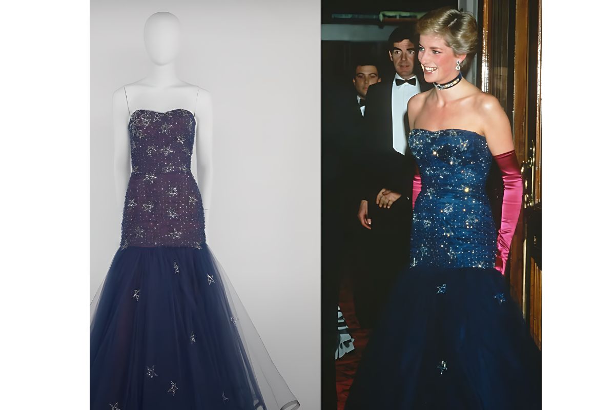 Lady Diana e vestido de festa azul vendido em leilão 