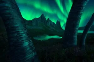 Aurora boreal em uma paisagem remota da Península de Senja, na Noruega, foi uma das melhores fotos do céu 2025