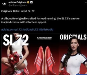 Bella Hadid em anúncio para a Adidas que gerou protestos de Israel