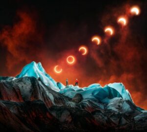 Eclipse solar no Glaciar Leone. A imagem foi selecionada em 1o lugar no concurso de fotografia colorida