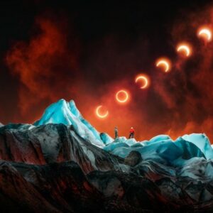 Eclipse solar no Glaciar Leone. A imagem foi selecionada em 1o lugar no concurso de fotografia colorida
