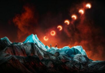 Eclipse solar no Glaciar Leone. A imagem foi selecionada em 1o lugar no concurso de fotografia colorida