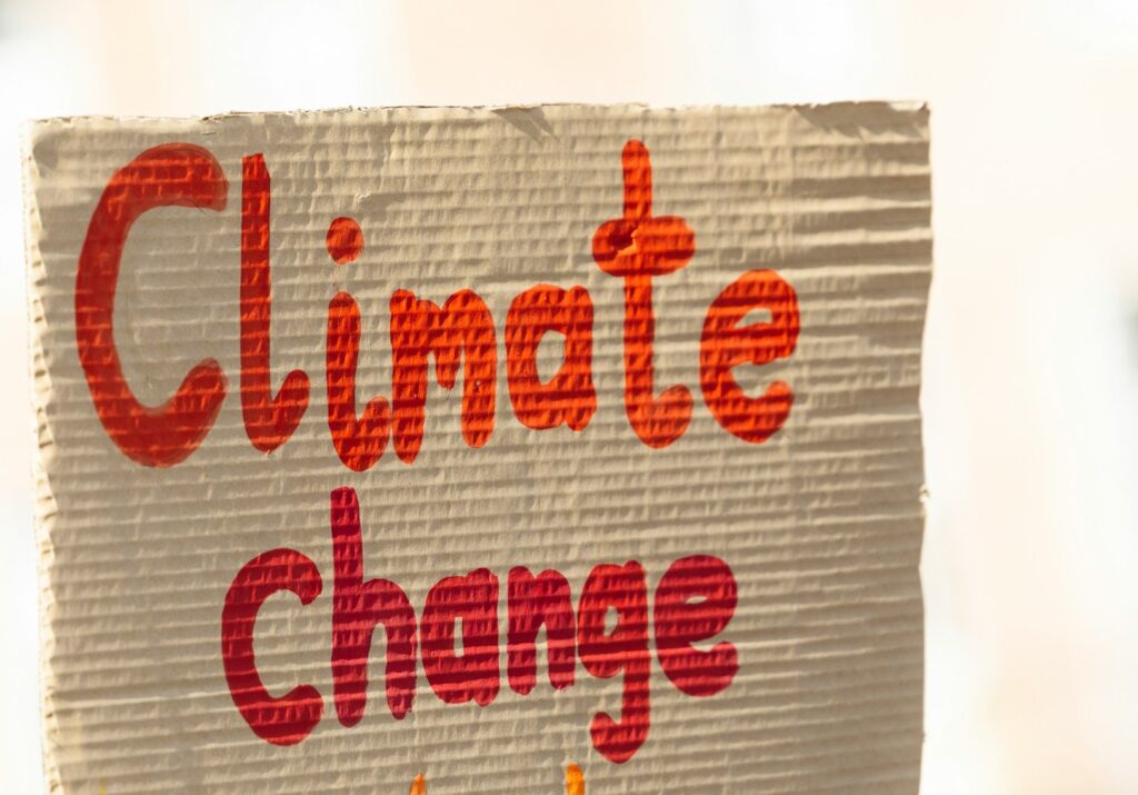 Placa climate change, mudança climática, palavra recomendada no vocabulário do clima