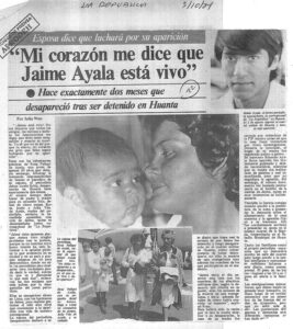 Jornal com notícia do desaparecimento do jornalista Jaime Ayala, no Peru 