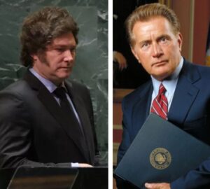 Javier Milei e Martin Sheen no personagem da série The West Wing